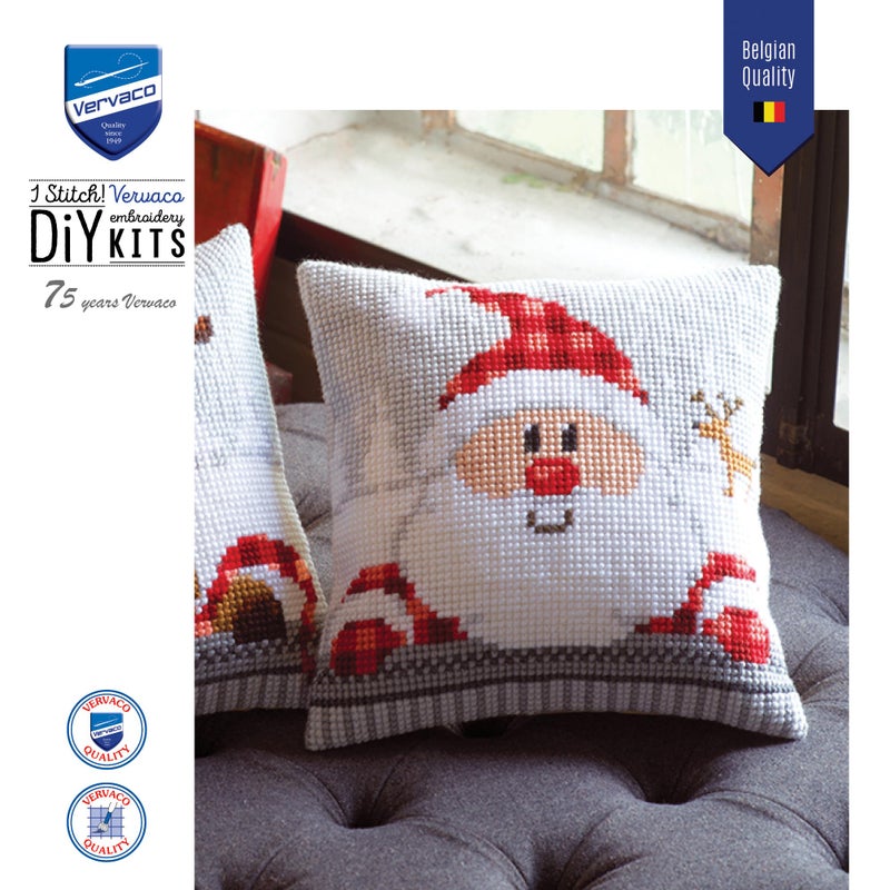 Vervaco Cross Stitch Christmas Pillow Kit Santa Joy DIY Home Decor Stamped Embroidery Chunky Cross Stitch Cushion Craft Supplies ca. 16" x 16" Needlepoint Kits for Adults Creative Gift - Image 5